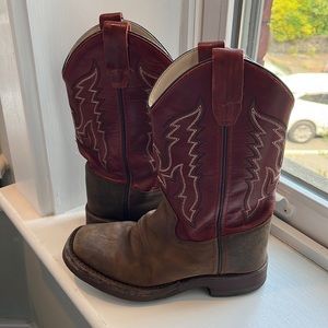 Genuine leather kids cowboy boots red/tan big kid size 1